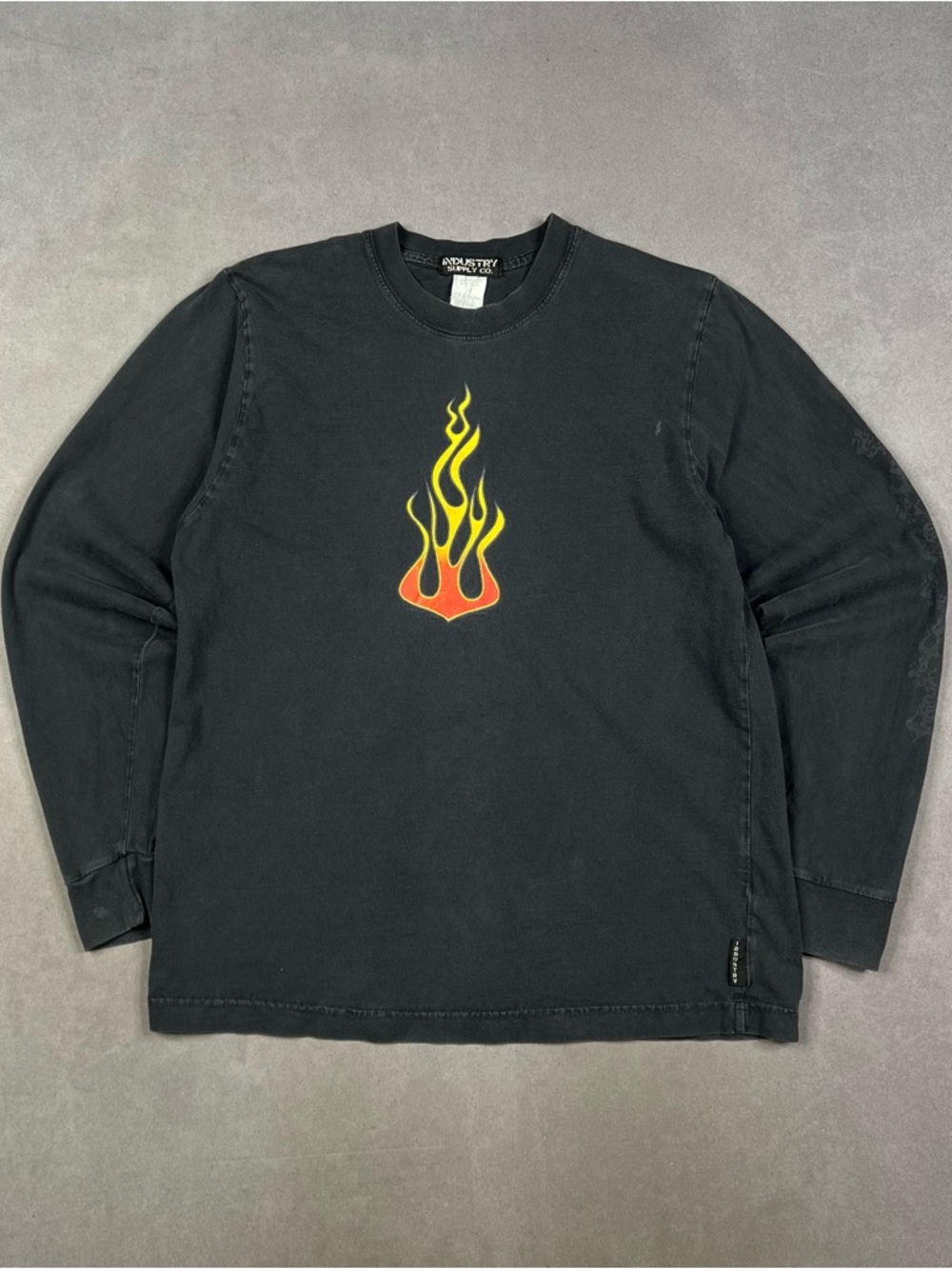 Y2K Mens Black Long-Sleeve Shirt with Flame Graphic